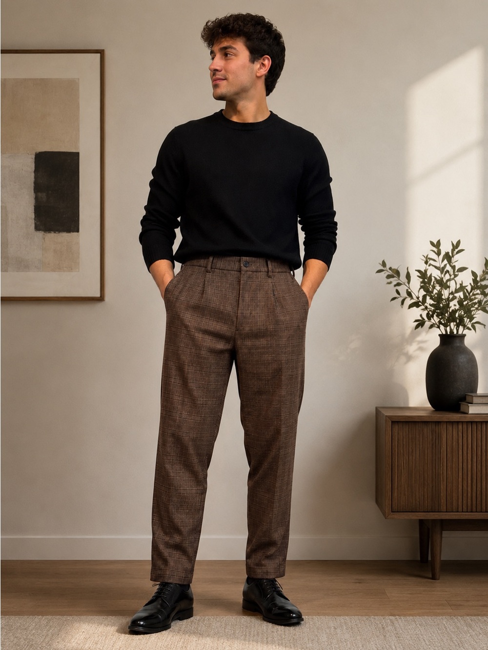 NWT Goodfellow & Co XS Brown Plaid Pleated Trousers Straight Leg Dress Pants